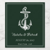 Smaragdgroene nautische anker bruiloft wijn label etiket (Enkel label)