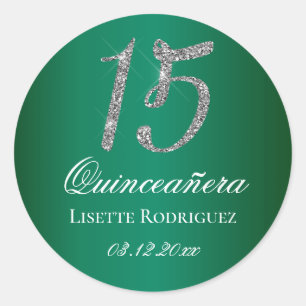 Smaragdgroene nepschittering 15 Quinceanera Ronde Sticker