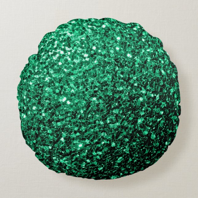 Smaragdgroene nepschittertjes glinsteren rond kussen (Voorkant)