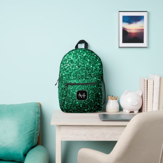 Smaragdgroene nepschittertjes Monogram Bedrukte Rugzak (Insitu)
