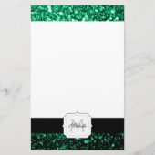 Smaragdgroene nepschittertjes monogram briefpapier (Voorkant)