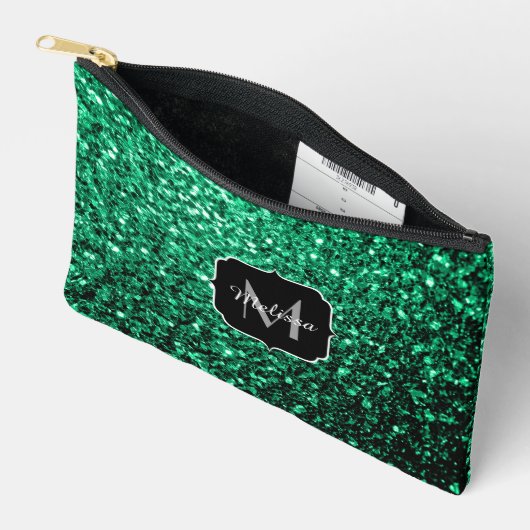 Smaragdgroene nepschittertjes Monogram Etui (Open)