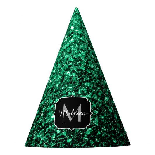 Smaragdgroene nepschittertjes Monogram Feesthoedjes (Voorkant)