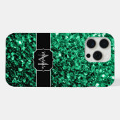 Smaragdgroene nepschittertjes Monogram iPhone Hoesje (Achterkant horizontaal)