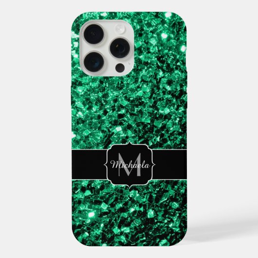 Smaragdgroene nepschittertjes Monogram iPhone Hoesje (Achterkant)