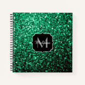 Smaragdgroene nepschittertjes Monogram Notitieboek (Voorkant)