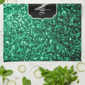 Smaragdgroene nepschittertjes Monogram Theedoek (Gevouwen)