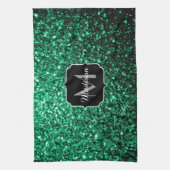 Smaragdgroene nepschittertjes Monogram Theedoek (Verticaal)