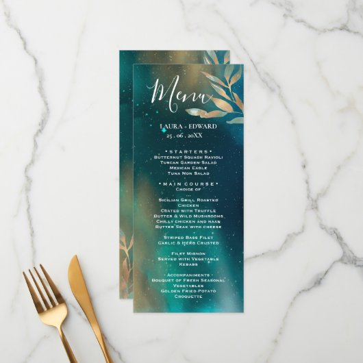 Smaragdgroene nevelsterrenstelselnachtelijke hemel menu (Voorkant / Achterkant in situ)