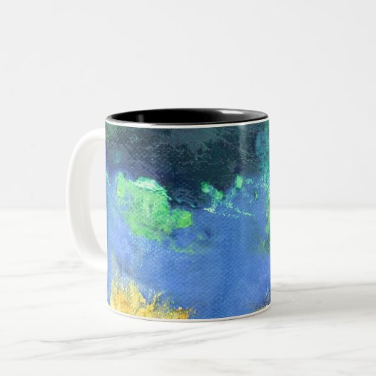 Smaragdgroene oceaan zeegezicht in aquamarijn tweekleurige koffiemok (Voorkant links)