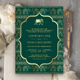 Smaragdgroene Olifant All-in-One Indiase Bruiloft Kaart