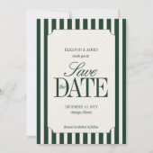 Smaragdgroene Oud Geld Preppy Streep Bruiloft Save The Date (Voorkant)