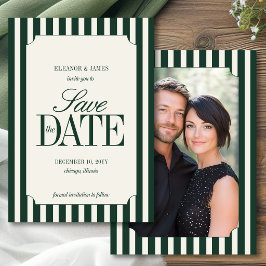 Smaragdgroene Oud Geld Preppy Streep Bruiloft Save The Date