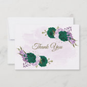 Smaragdgroene paarse bloemen botanische bruiloft bedankkaart (Voorkant)