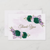Smaragdgroene paarse bloemen botanische bruiloft bedankkaart (Voorkant / Achterkant)