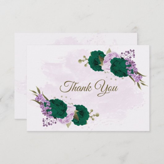 Smaragdgroene paarse bloemen botanische bruiloft bedankkaart (Voorkant / Achterkant)