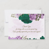 Smaragdgroene paarse bloemen botanische bruiloft bedankkaart (Voorkant)