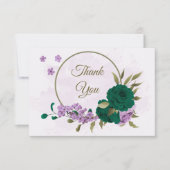 Smaragdgroene paarse bloemen botanische bruiloft bedankkaart (Voorkant)