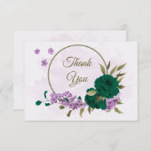 Smaragdgroene paarse bloemen botanische bruiloft bedankkaart (Voorkant / Achterkant)