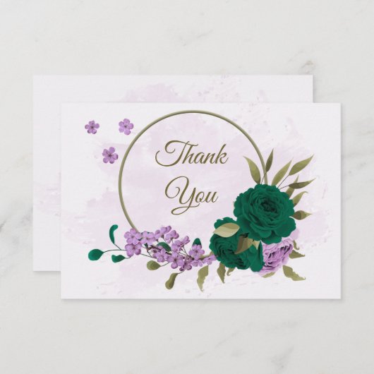 Smaragdgroene paarse bloemen botanische bruiloft bedankkaart (Voorkant / Achterkant)