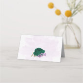 Smaragdgroene paarse bloemen botanische bruiloft plaatskaartje (Achterkant)