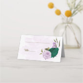 Smaragdgroene paarse bloemen botanische bruiloft plaatskaartje (Voorkant)
