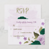 Smaragdgroene paarse bloemen botanische bruiloft RSVP kaartje (Voorkant / Achterkant)