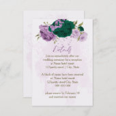 Smaragdgroene paarse bloemen bruiloft details informatiekaartje (Voorkant / Achterkant)