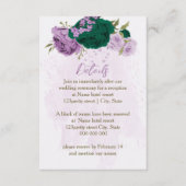 Smaragdgroene paarse bloemen bruiloft details informatiekaartje (Voorkant)