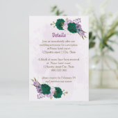 Smaragdgroene paarse bloemen bruiloft details informatiekaartje (Staand voorkant)