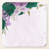Smaragdgroene paarse bloemen bruiloft kartonnen onderzetters (Voorkant)