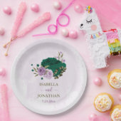 Smaragdgroene paarse bloemen bruiloft papieren bordje (Feest)