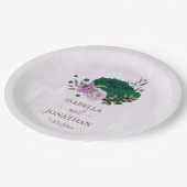 Smaragdgroene paarse bloemen bruiloft papieren bordje (Gekanteld)