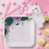 Smaragdgroene paarse bloemen bruiloft papieren bordje (Feest)