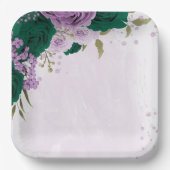 Smaragdgroene paarse bloemen bruiloft papieren bordje (Voorkant)