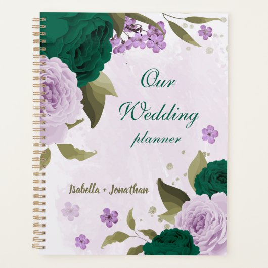 smaragdgroene paarse bloemen bruiloft planner (Voorkant)