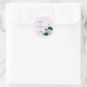 Smaragdgroene paarse bloemen bruiloft ronde sticker (Tas)
