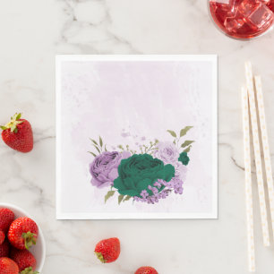 Smaragdgroene paarse bloemen bruiloft servet