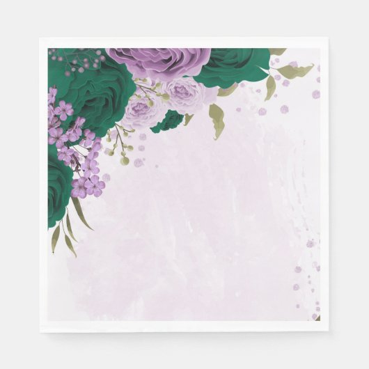 Smaragdgroene paarse bloemen bruiloft servet (Voorkant)