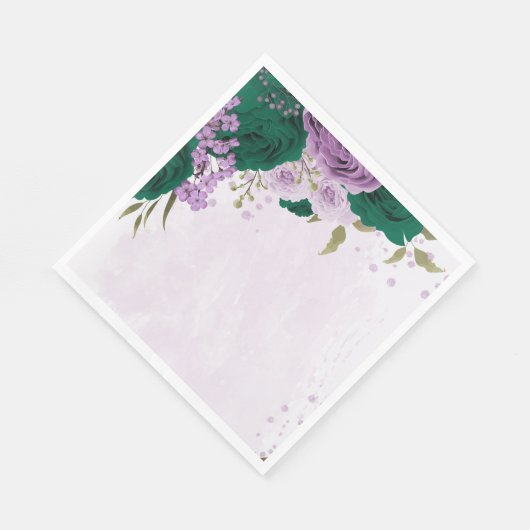Smaragdgroene paarse bloemen bruiloft servet (Hoek)