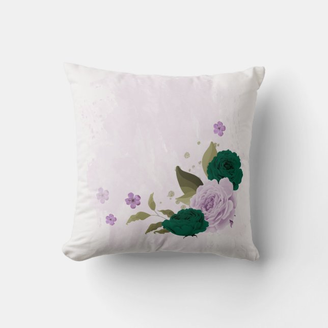 smaragdgroene paarse bloemen kussen (Voorkant)