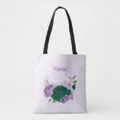 smaragdgroene paarse bloemen tote bag (Voorkant)