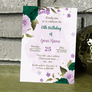 smaragdgroene paarse bloemen verjaardag kaart