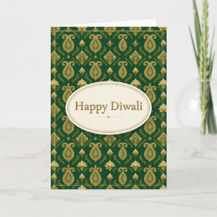 Smaragdgroene Paisley Damask Diwali Kaart