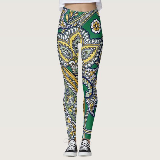 Smaragdgroene Paisley Leggings (Voorkant)