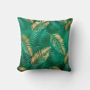 Smaragdgroene palmblad helder gouden jungle kussen