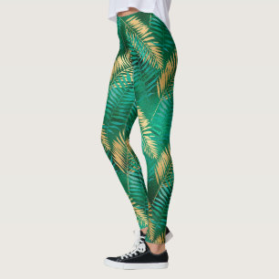 Smaragdgroene palmblad helder gouden jungle leggings