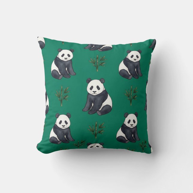 Smaragdgroene Panda Kussen (Voorkant)