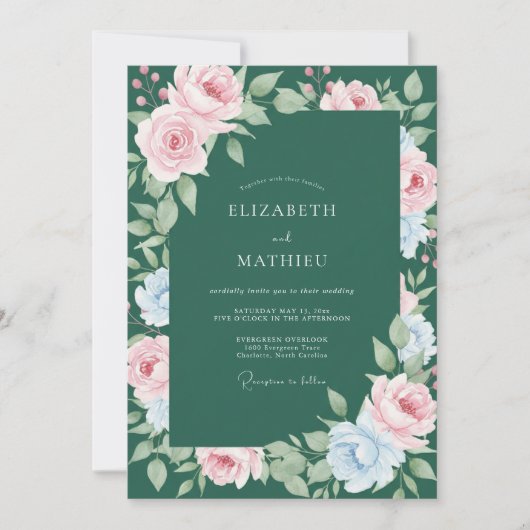 Smaragdgroene Pastel Ranunculus Eucalyptus Bruilof Kaart (Voorkant)