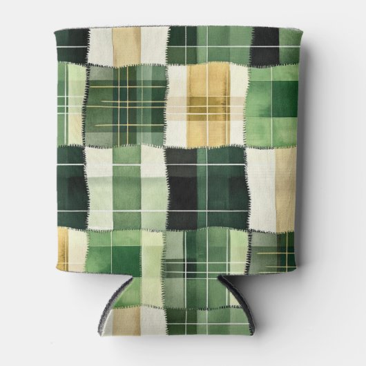Smaragdgroene Patchwork Plaid Blikjeskoeler (Voorkant)